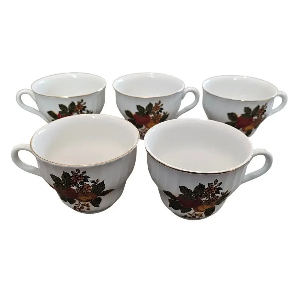 Vintage Enoch Wedgwood English Harvest Teacups Floral Coffee Cups 5-Set Cottage